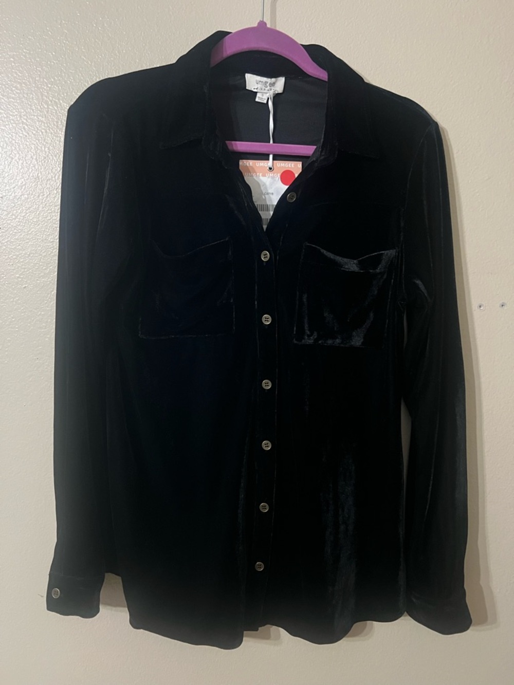 Umgee Black Velvet Button-Down Shirt